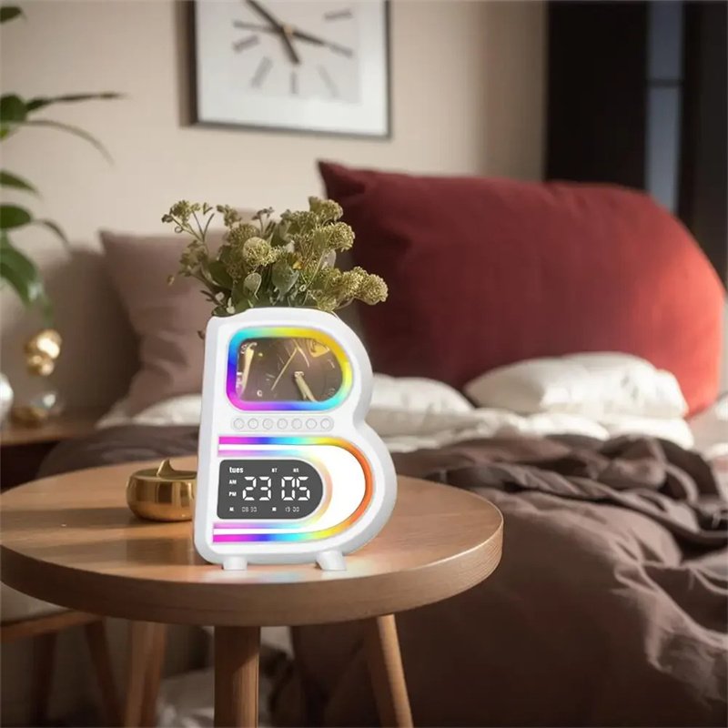 New B-Shaped Blutooth Speaker Multifunctional Smart Music Rhythm Lighting Phone Wireless Charger TF Card AUX Input Standard Mode - Image 6