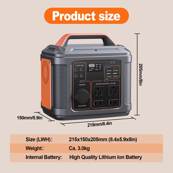 Portable Power Station, 296Wh 80000mAh Lithium Battery With 300W 600W Surge AC Outlets For Outdoor Camping RV Home,Camping Generator Solar - Image 5
