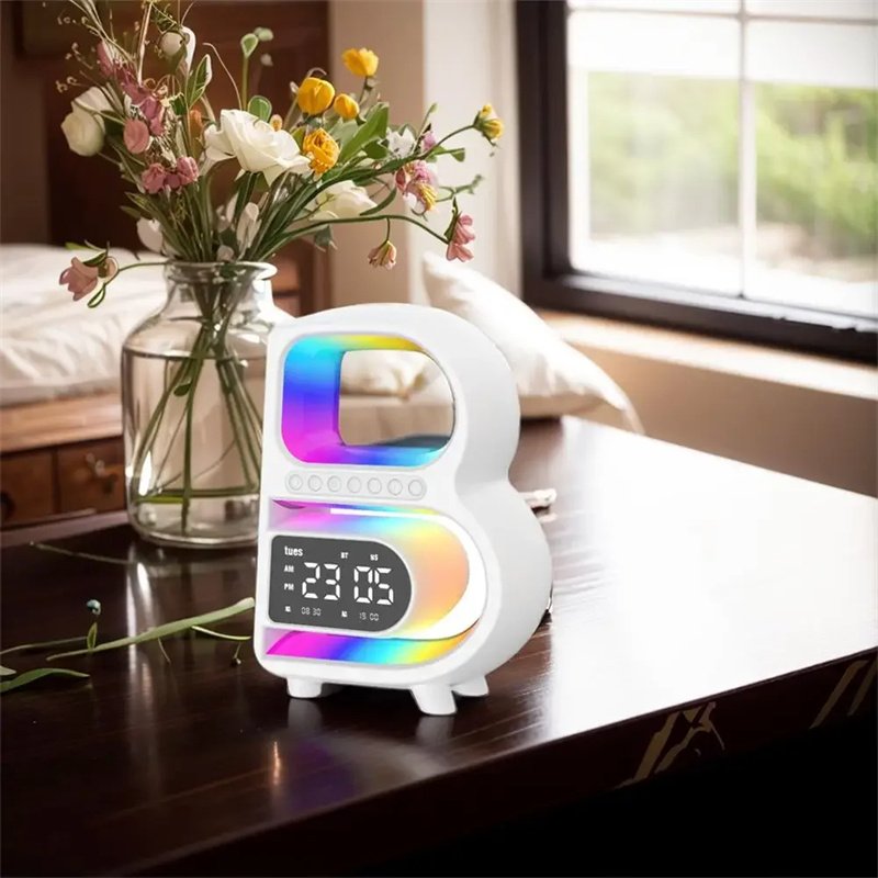 New B-Shaped Blutooth Speaker Multifunctional Smart Music Rhythm Lighting Phone Wireless Charger TF Card AUX Input Standard Mode - Image 10