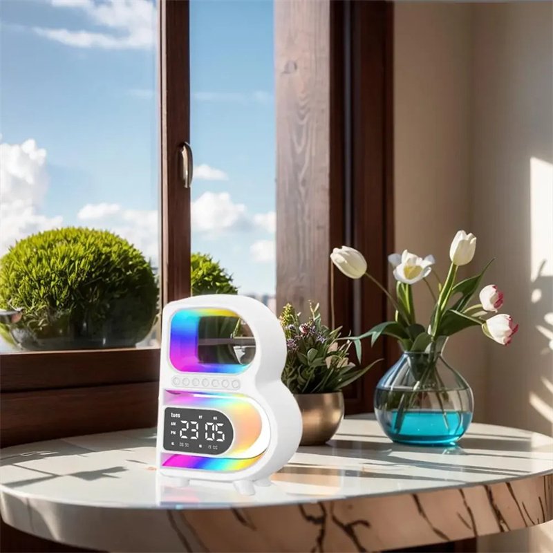 New B-Shaped Blutooth Speaker Multifunctional Smart Music Rhythm Lighting Phone Wireless Charger TF Card AUX Input Standard Mode - Image 5