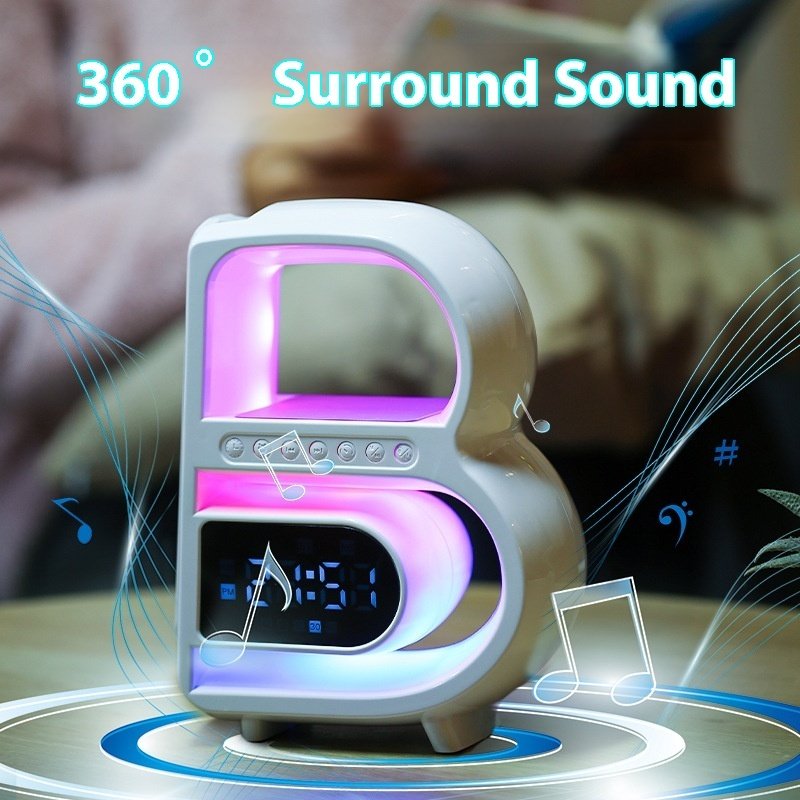 New B-Shaped Blutooth Speaker Multifunctional Smart Music Rhythm Lighting Phone Wireless Charger TF Card AUX Input Standard Mode - Image 8