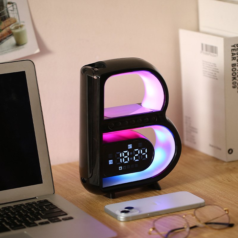 New B-Shaped Blutooth Speaker Multifunctional Smart Music Rhythm Lighting Phone Wireless Charger TF Card AUX Input Standard Mode - Image 2